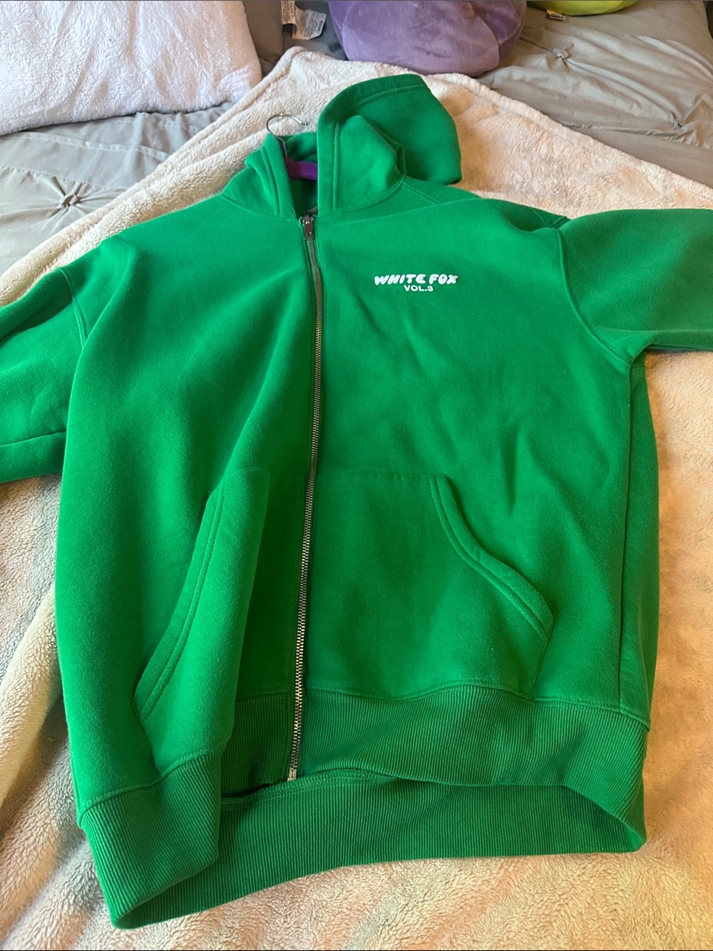 White Fox Boutique Green Zip-Up Hoodie